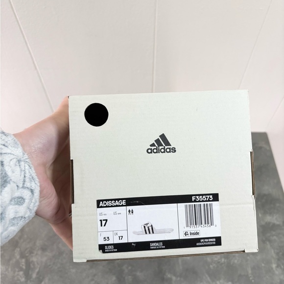 adidas Adissage Unisex-Adult Sandals men’s size 17 white black slides new - Picture 5 of 5